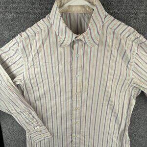 Robert Graham Shirt Button Up Long Sleeve Large Cotton Silk Striped Colorful
